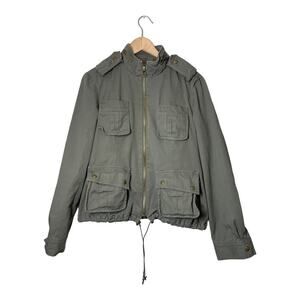 Kenna-T Military Safari Jacket Olive Green Cargo Pockets Sz Large Field Utility